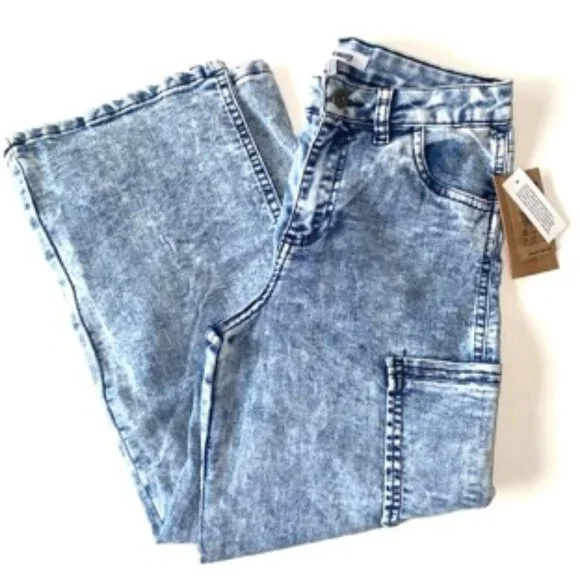Steve Madden Kids Wide Leg Cargo Acid Wash Jeans Big Girl's Size 10 - Picture 3 of 3